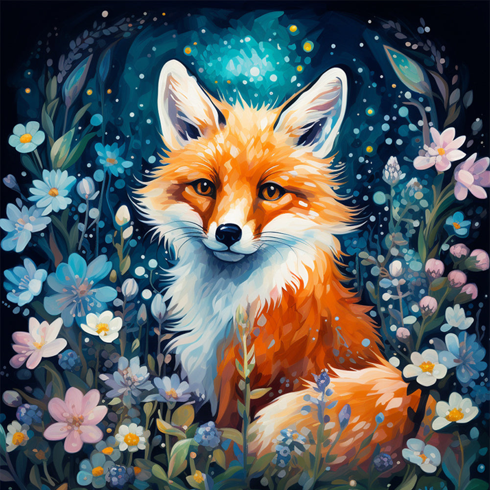 Flowers Fox - 11CT Stamped Cross Stitch 50*50CM