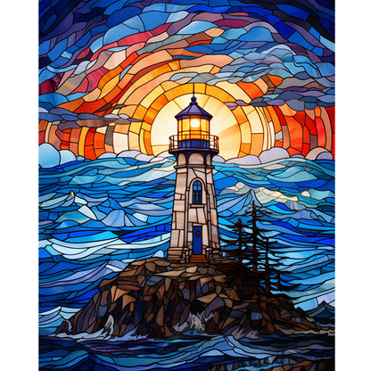 Lighthouse Glass Painting - Full Round Drill Diamond Painting 40*50CM