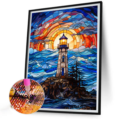 Lighthouse Glass Painting - Full Round Drill Diamond Painting 40*50CM