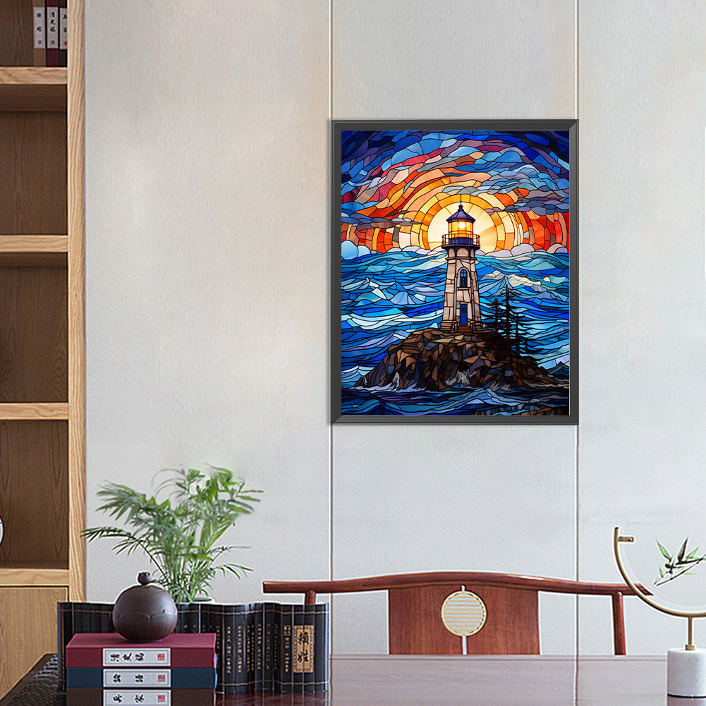 Lighthouse Glass Painting - Full Round Drill Diamond Painting 40*50CM