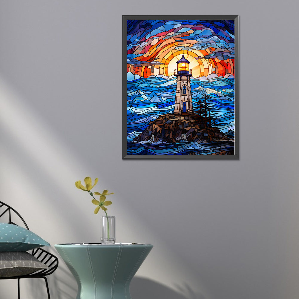 Lighthouse Glass Painting - Full Round Drill Diamond Painting 40*50CM