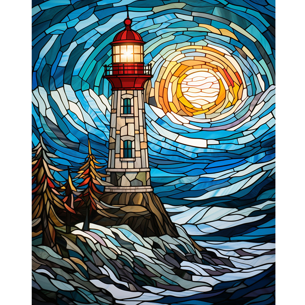 Lighthouse Glass Painting - Full Round Drill Diamond Painting 40*50CM