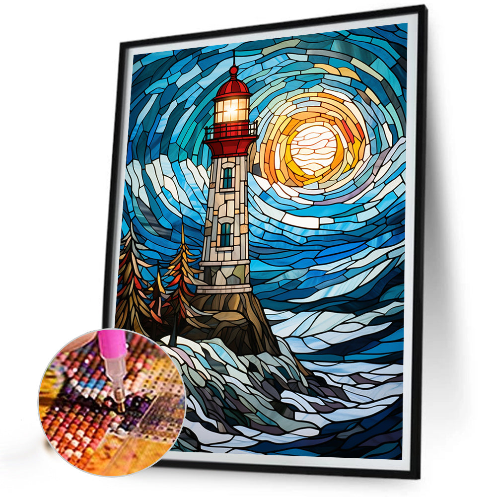 Lighthouse Glass Painting - Full Round Drill Diamond Painting 40*50CM