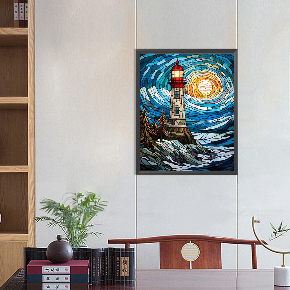 Lighthouse Glass Painting - Full Round Drill Diamond Painting 40*50CM