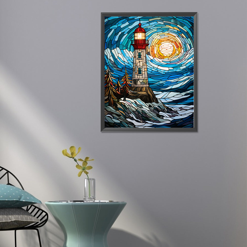 Lighthouse Glass Painting - Full Round Drill Diamond Painting 40*50CM