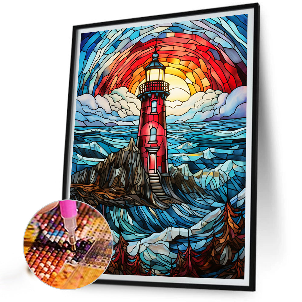 Lighthouse Glass Painting - Full Round Drill Diamond Painting 40*50CM