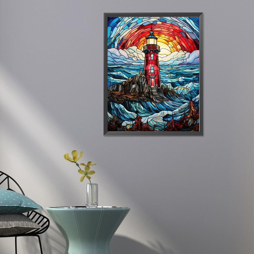 Lighthouse Glass Painting - Full Round Drill Diamond Painting 40*50CM