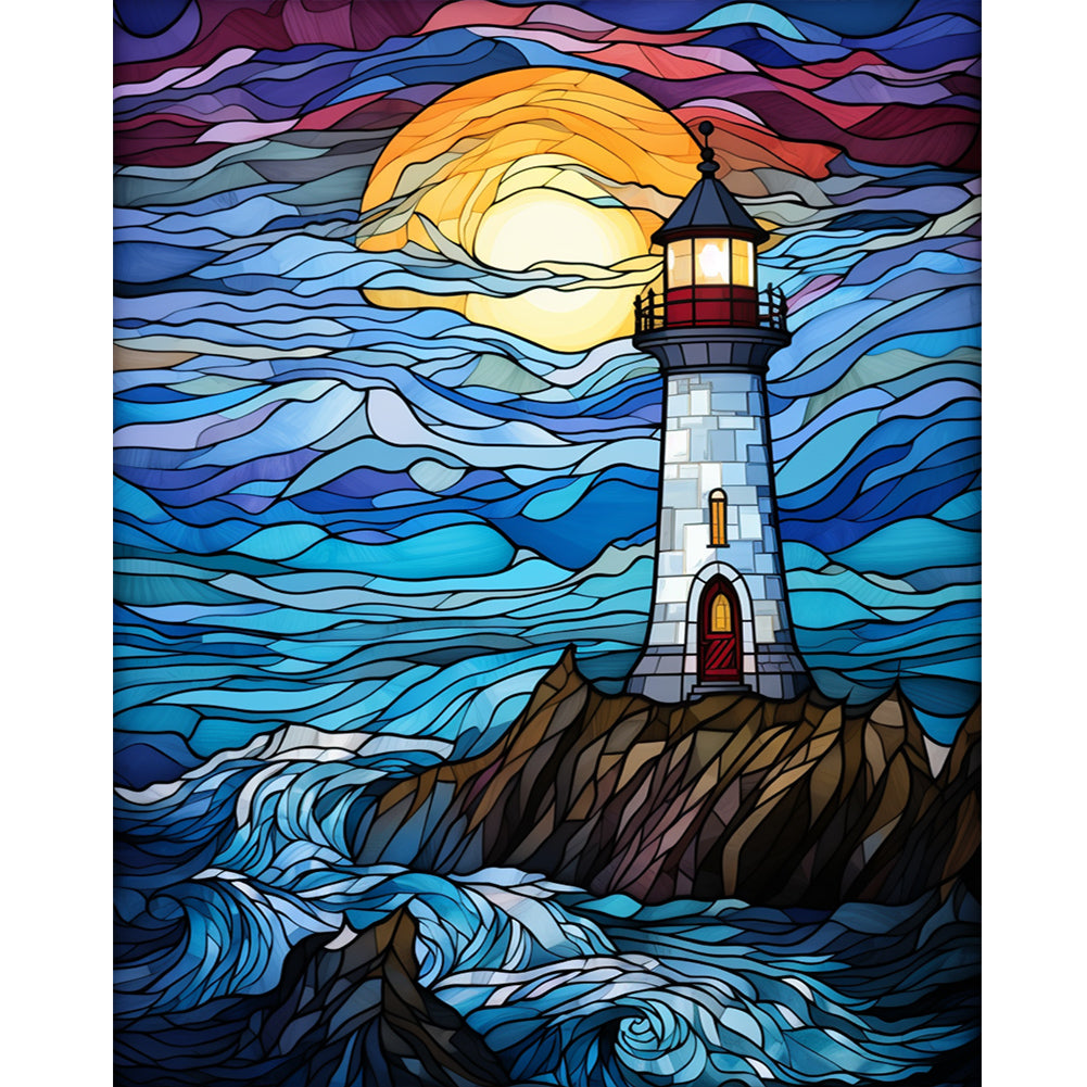 Lighthouse Glass Painting - Full Round Drill Diamond Painting 40*50CM