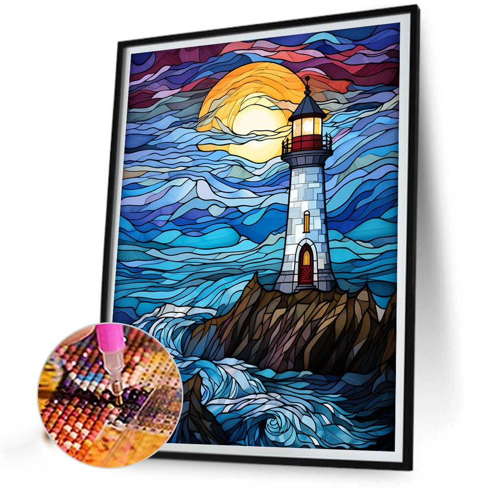 Lighthouse Glass Painting - Full Round Drill Diamond Painting 40*50CM