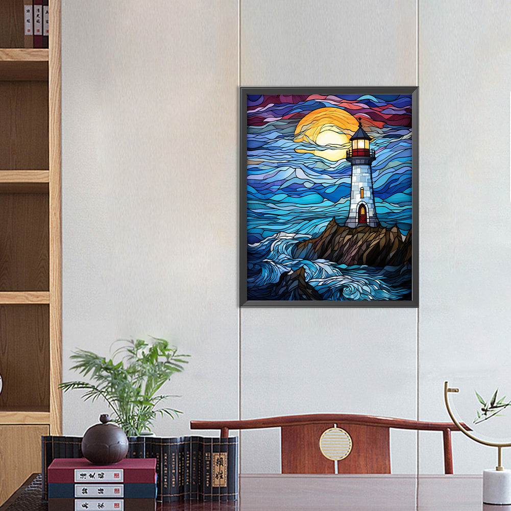 Lighthouse Glass Painting - Full Round Drill Diamond Painting 40*50CM