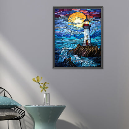 Lighthouse Glass Painting - Full Round Drill Diamond Painting 40*50CM