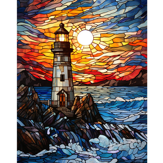 Lighthouse Glass Painting - Full Round Drill Diamond Painting 40*50CM