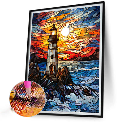 Lighthouse Glass Painting - Full Round Drill Diamond Painting 40*50CM