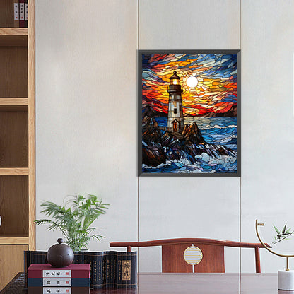 Lighthouse Glass Painting - Full Round Drill Diamond Painting 40*50CM