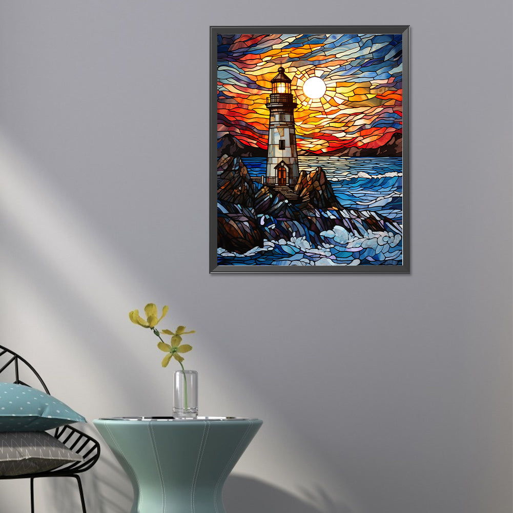 Lighthouse Glass Painting - Full Round Drill Diamond Painting 40*50CM