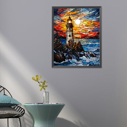 Lighthouse Glass Painting - Full Round Drill Diamond Painting 40*50CM