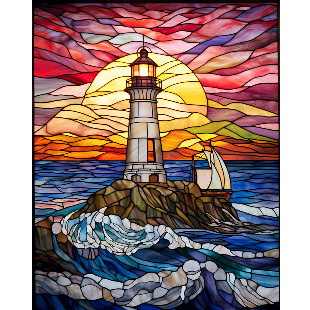 Lighthouse Glass Painting - Full Round Drill Diamond Painting 40*50CM