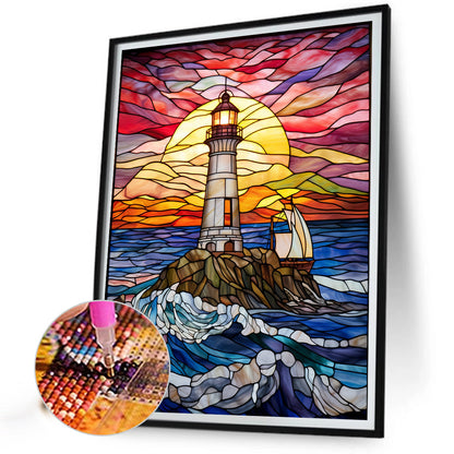 Lighthouse Glass Painting - Full Round Drill Diamond Painting 40*50CM