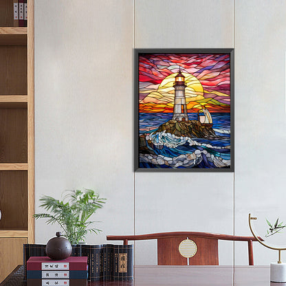 Lighthouse Glass Painting - Full Round Drill Diamond Painting 40*50CM