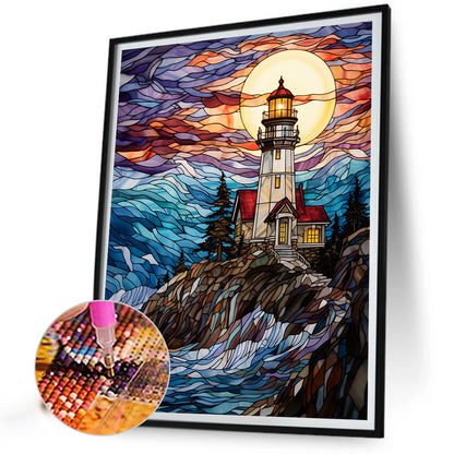 Lighthouse Glass Painting - Full Round Drill Diamond Painting 40*50CM