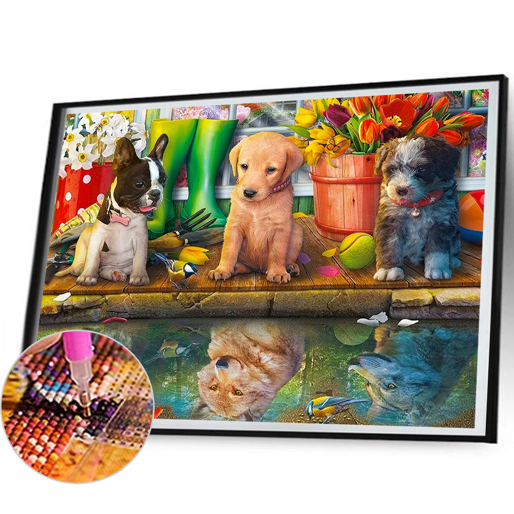 Puppy Party - Full Round Drill Diamond Painting 50*40CM