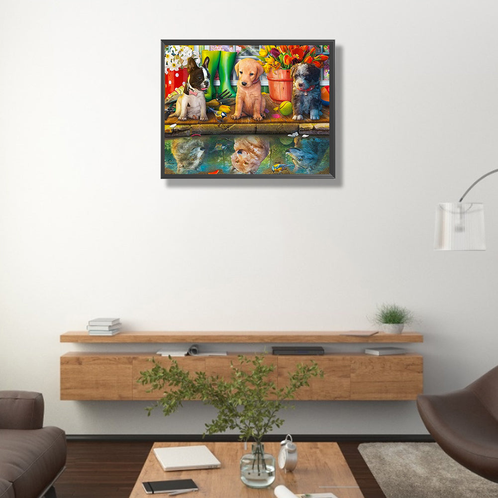 Puppy Party - Full Round Drill Diamond Painting 50*40CM