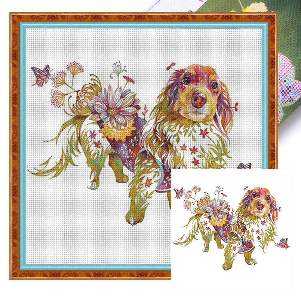 Flowers And Animals-Dog - 11CT Stamped Cross Stitch 40*40CM