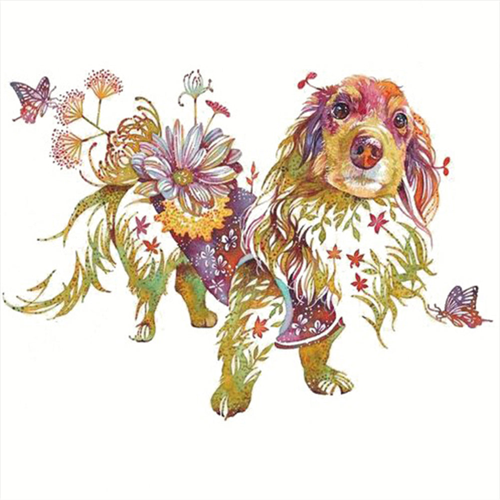 Flowers And Animals-Dog - 11CT Stamped Cross Stitch 40*40CM