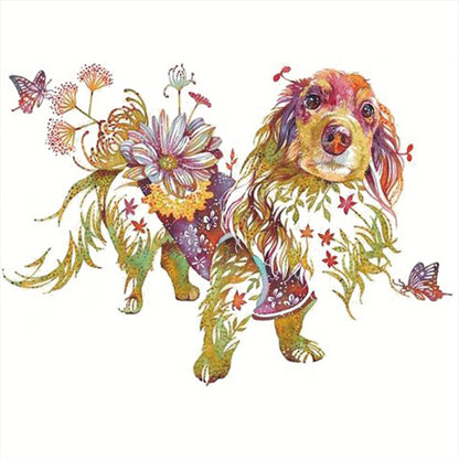 Flowers And Animals-Dog - 11CT Stamped Cross Stitch 40*40CM