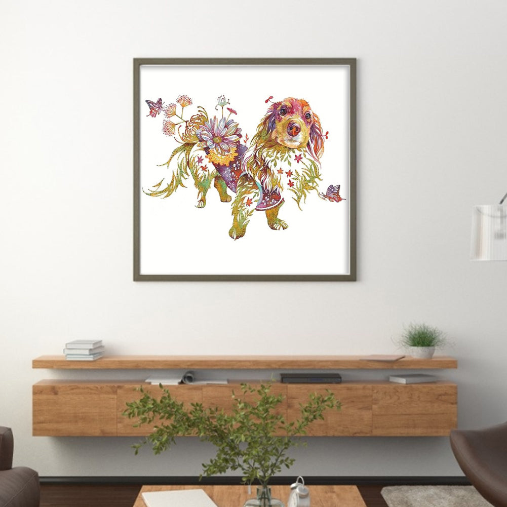 Flowers And Animals-Dog - 11CT Stamped Cross Stitch 40*40CM