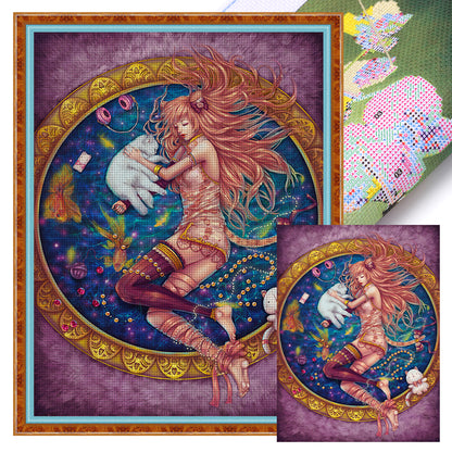 Girl And Cat - 11CT Stamped Cross Stitch 40*55CM