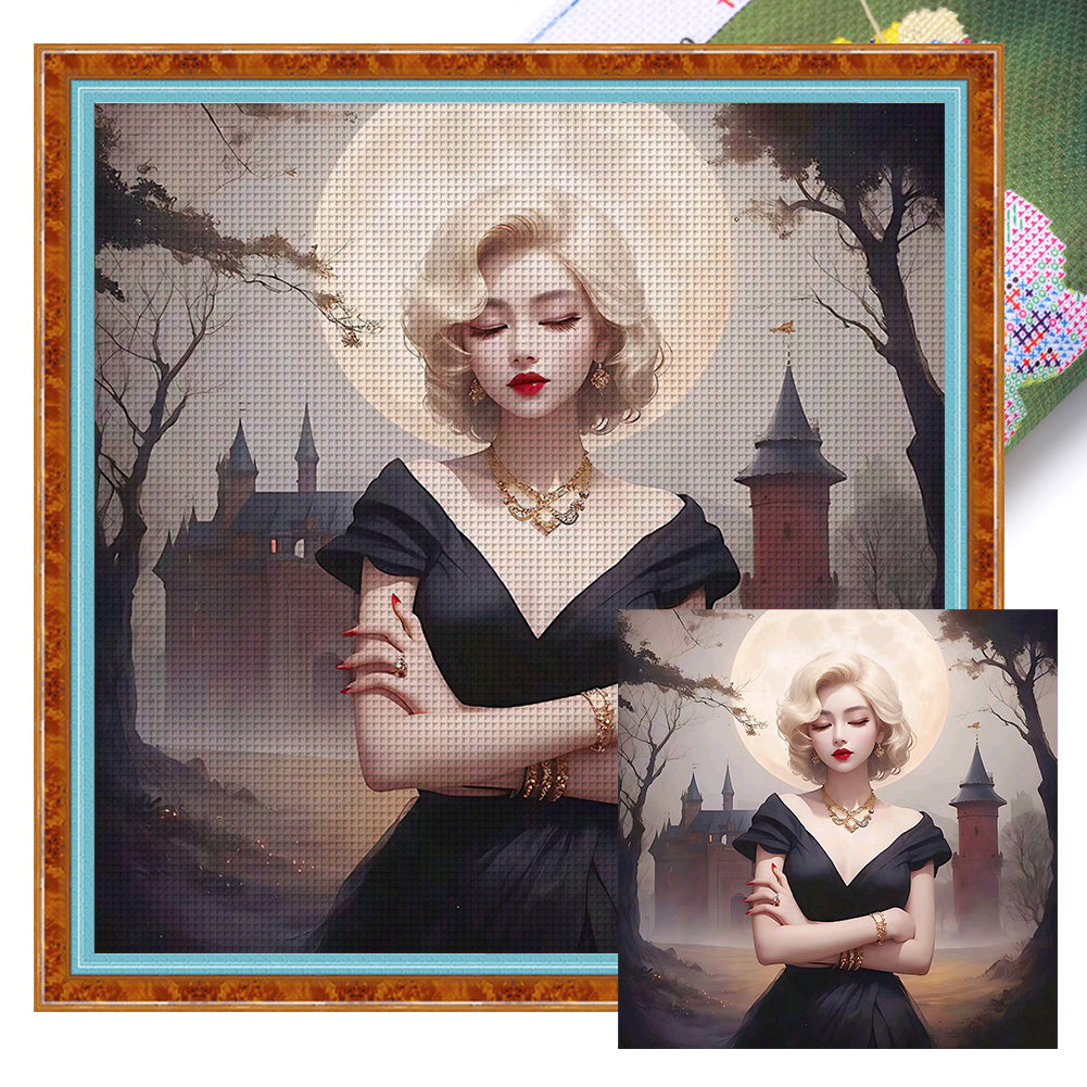 Beautiful Girl With Short Blonde Hair - 11CT Stamped Cross Stitch 50*50CM