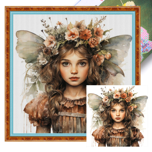 Flowers Butterfly Girl - 11CT Stamped Cross Stitch 50*50CM