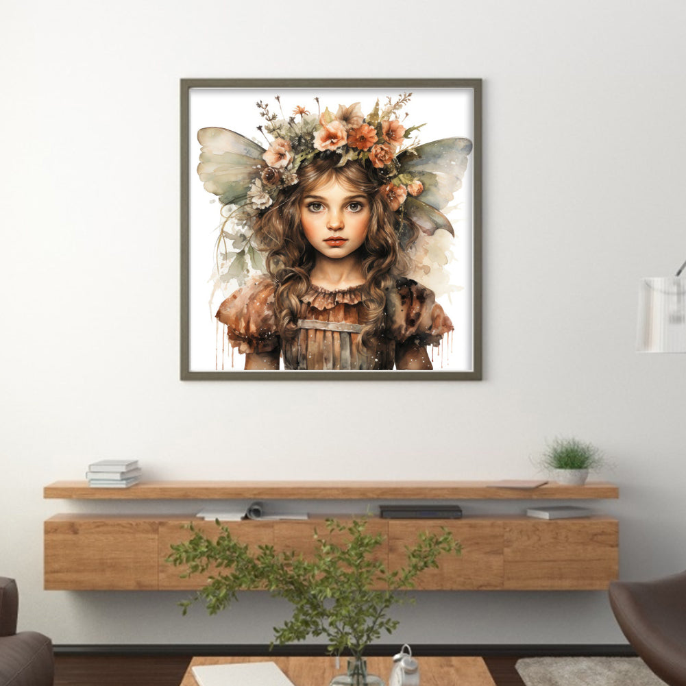 Flowers Butterfly Girl - 11CT Stamped Cross Stitch 50*50CM