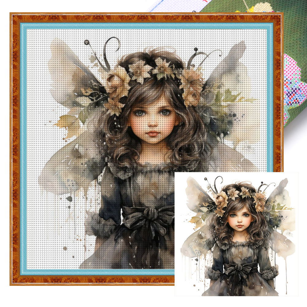 Flowers Butterfly Girl - 11CT Stamped Cross Stitch 50*50CM