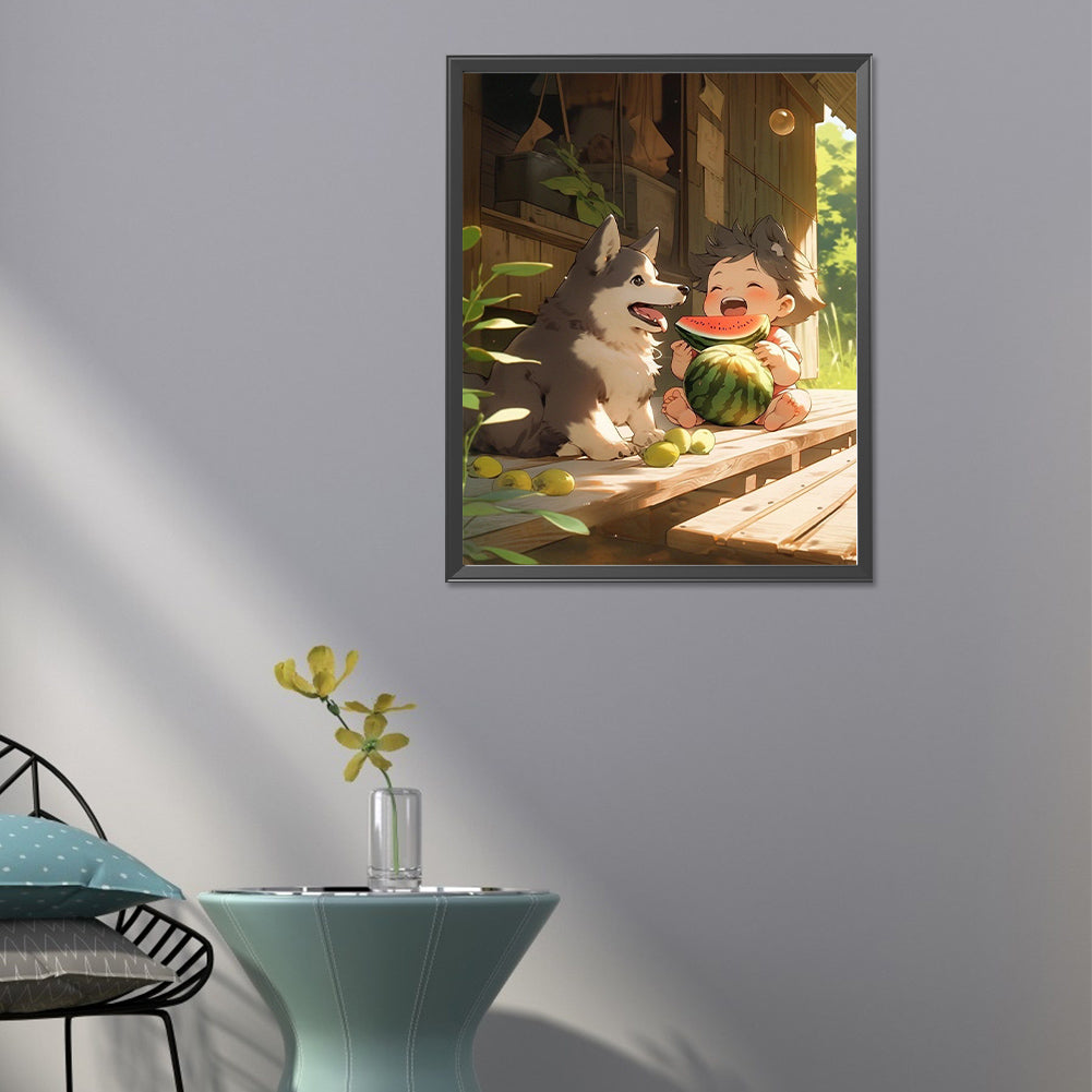 Children Eating Watermelon - Full Round Drill Diamond Painting 40*50CM