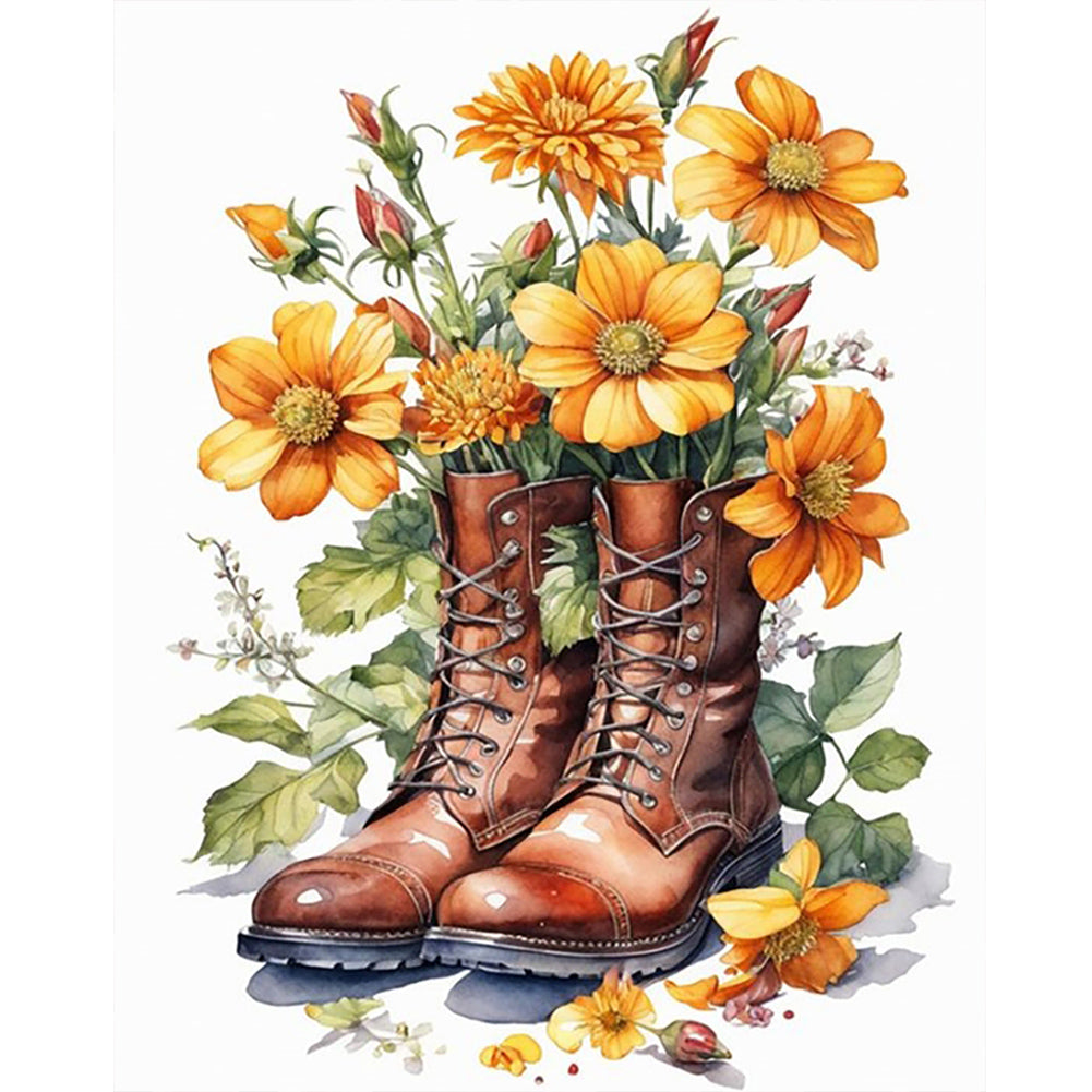 Flower Boots - Full Round Drill Diamond Painting 40*50CM