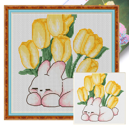 Comfortable Rabbit - 11CT Stamped Cross Stitch 30*30CM(Spring)