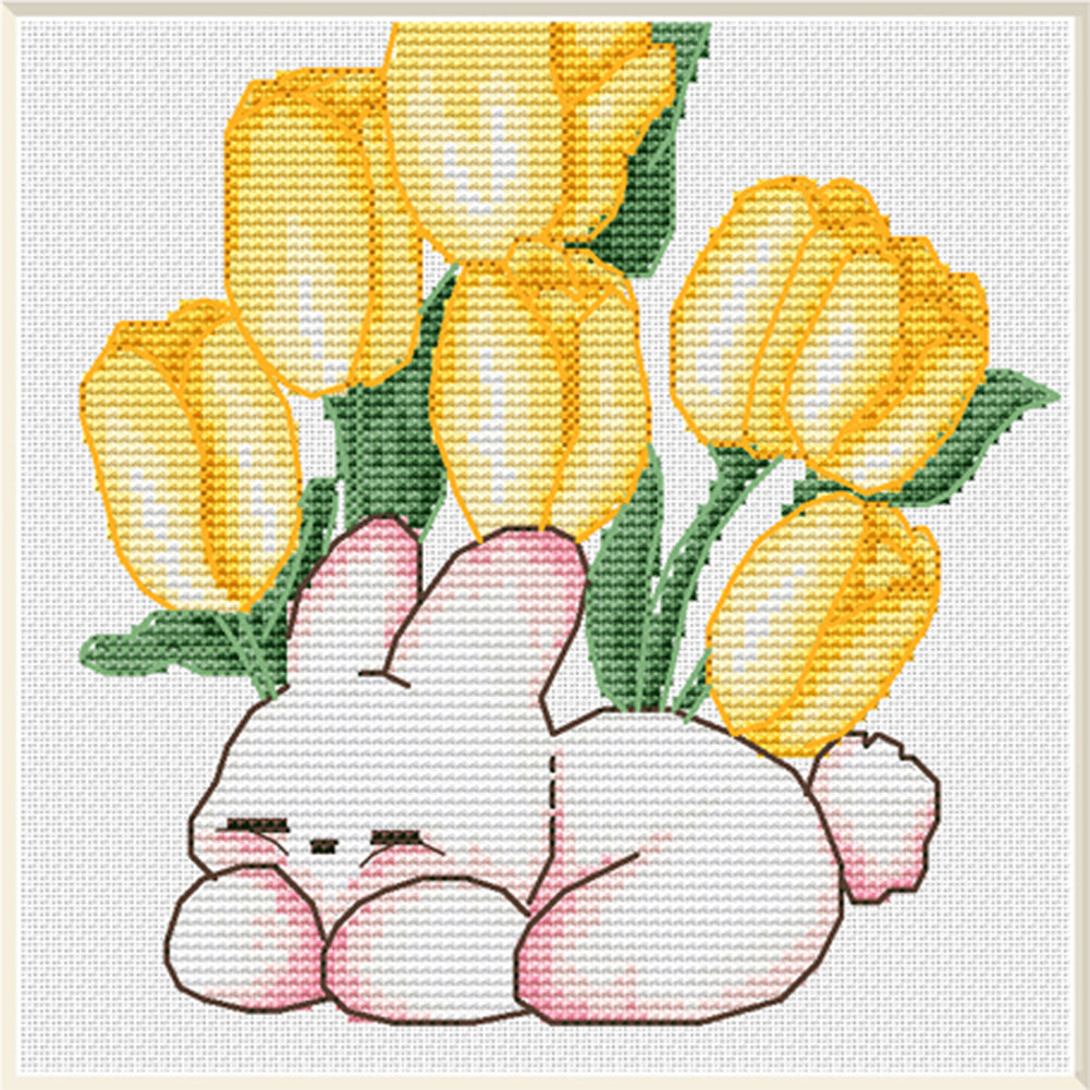 Comfortable Rabbit - 11CT Stamped Cross Stitch 30*30CM(Spring)