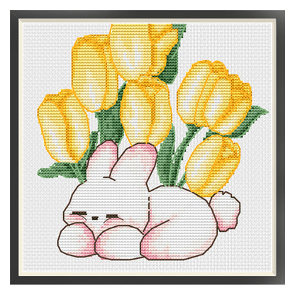 Comfortable Rabbit - 11CT Stamped Cross Stitch 30*30CM(Spring)