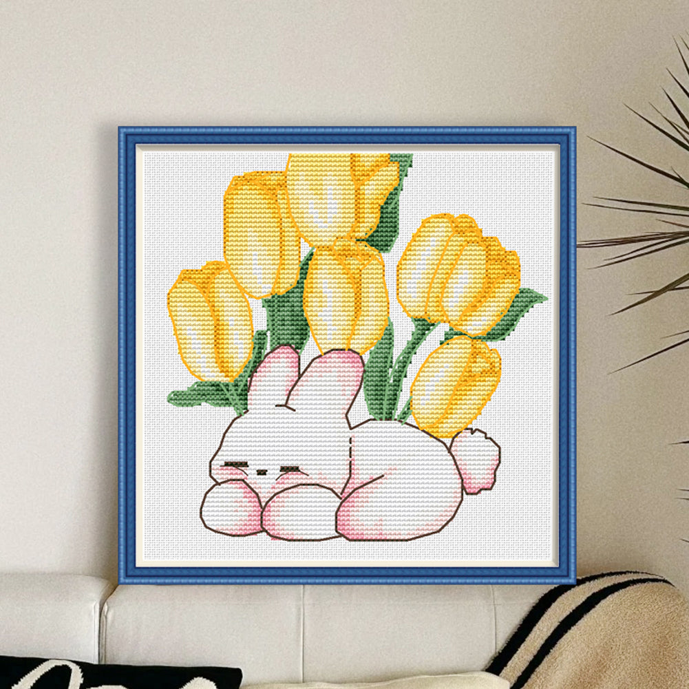 Comfortable Rabbit - 11CT Stamped Cross Stitch 30*30CM(Spring)