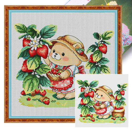 Bear Strawberry - 11CT Stamped Cross Stitch 45*45CM(Spring)