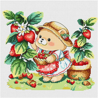 Bear Strawberry - 11CT Stamped Cross Stitch 45*45CM(Spring)