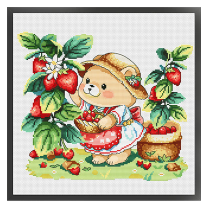 Bear Strawberry - 11CT Stamped Cross Stitch 45*45CM(Spring)