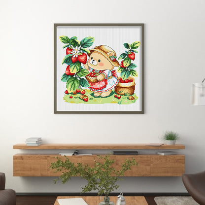 Bear Strawberry - 11CT Stamped Cross Stitch 45*45CM(Spring)