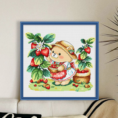 Bear Strawberry - 11CT Stamped Cross Stitch 45*45CM(Spring)