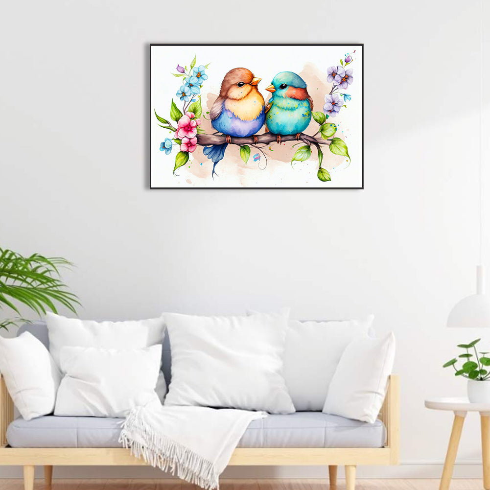 Parrot On Flower Branch - Full Round Drill Diamond Painting 60*40CM