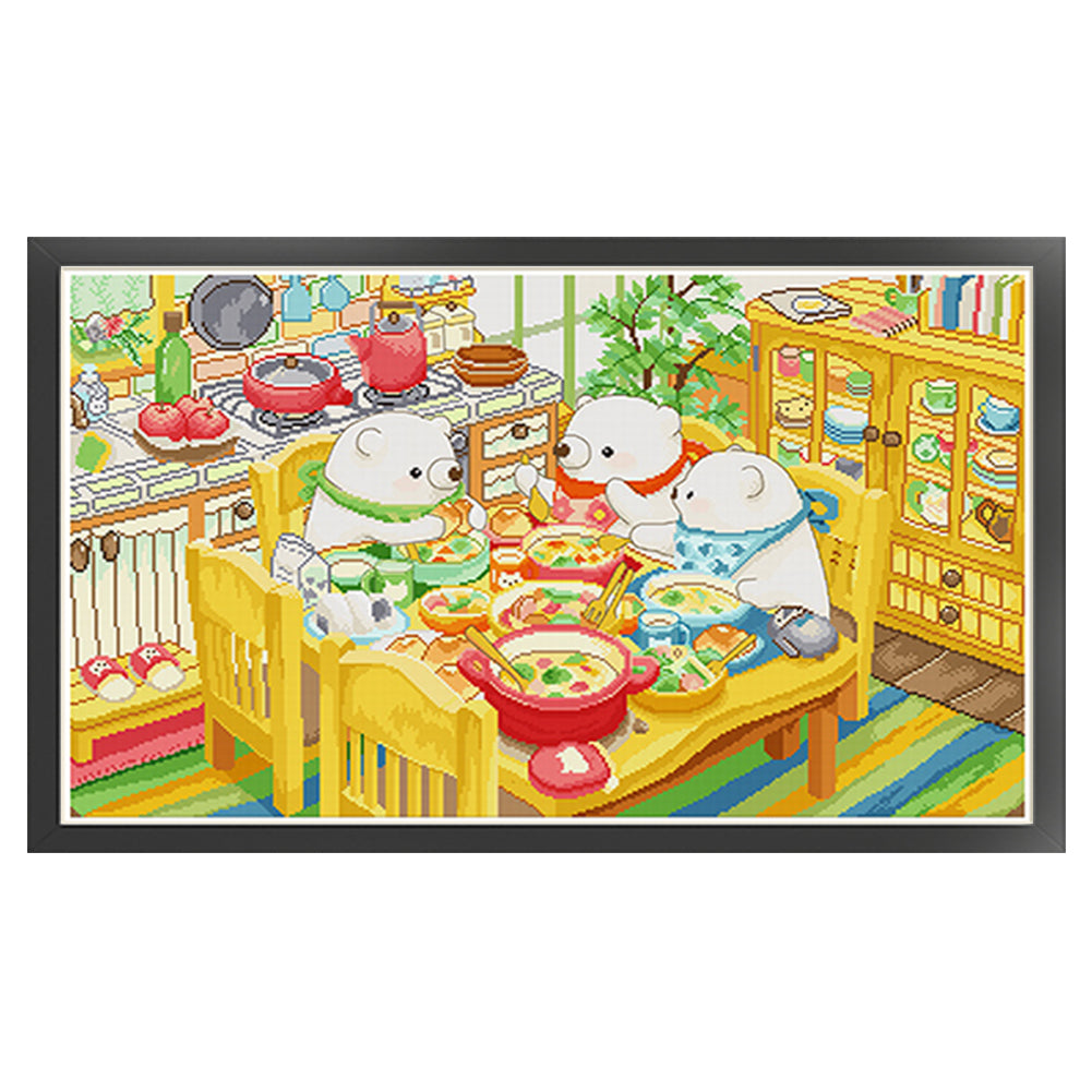 Little White Bear-Dinner - 11CT Stamped Cross Stitch 90*60CM(Spring)