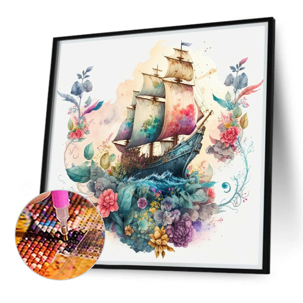Flower Boat - Full Round Drill Diamond Painting 40*40CM