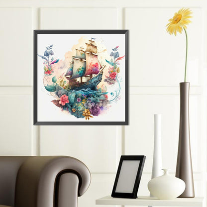 Flower Boat - Full Round Drill Diamond Painting 40*40CM